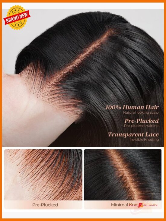 Glueless Real Human Hair Straight Wig 6x5 HD Lace Front Pre Plucked Pre Cut main image 4